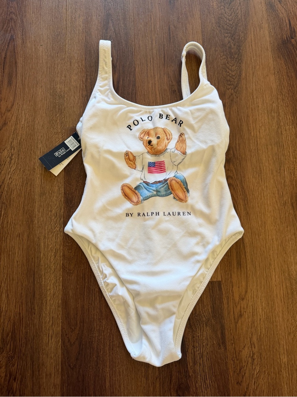 New Polo Ralph Lauren Polo Bear Scoop Neck Terry One Piece Swimsuit - Picture 3 of 5